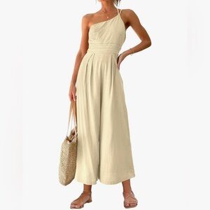 Linen Wide Leg Cream Jumpsuit